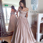 Off The Shoulder Beaded Satin A Line Prom Dress With Pocket