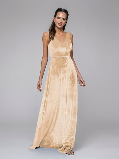 V Neck Straps A Line Long Velvet Formal Dress