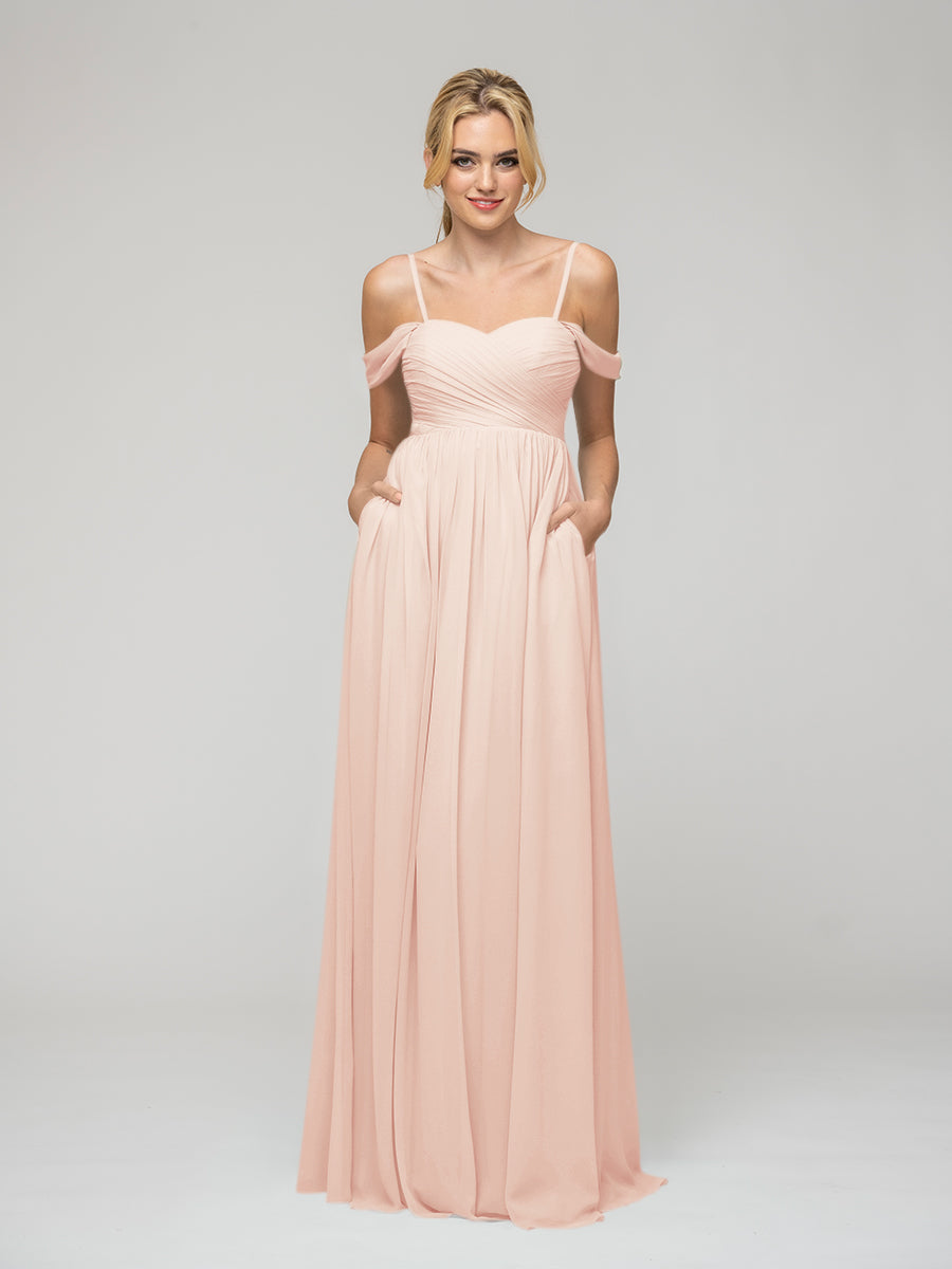 Cold Shoulder Chiffon Bridesmaid Dresses With Draped Bodice