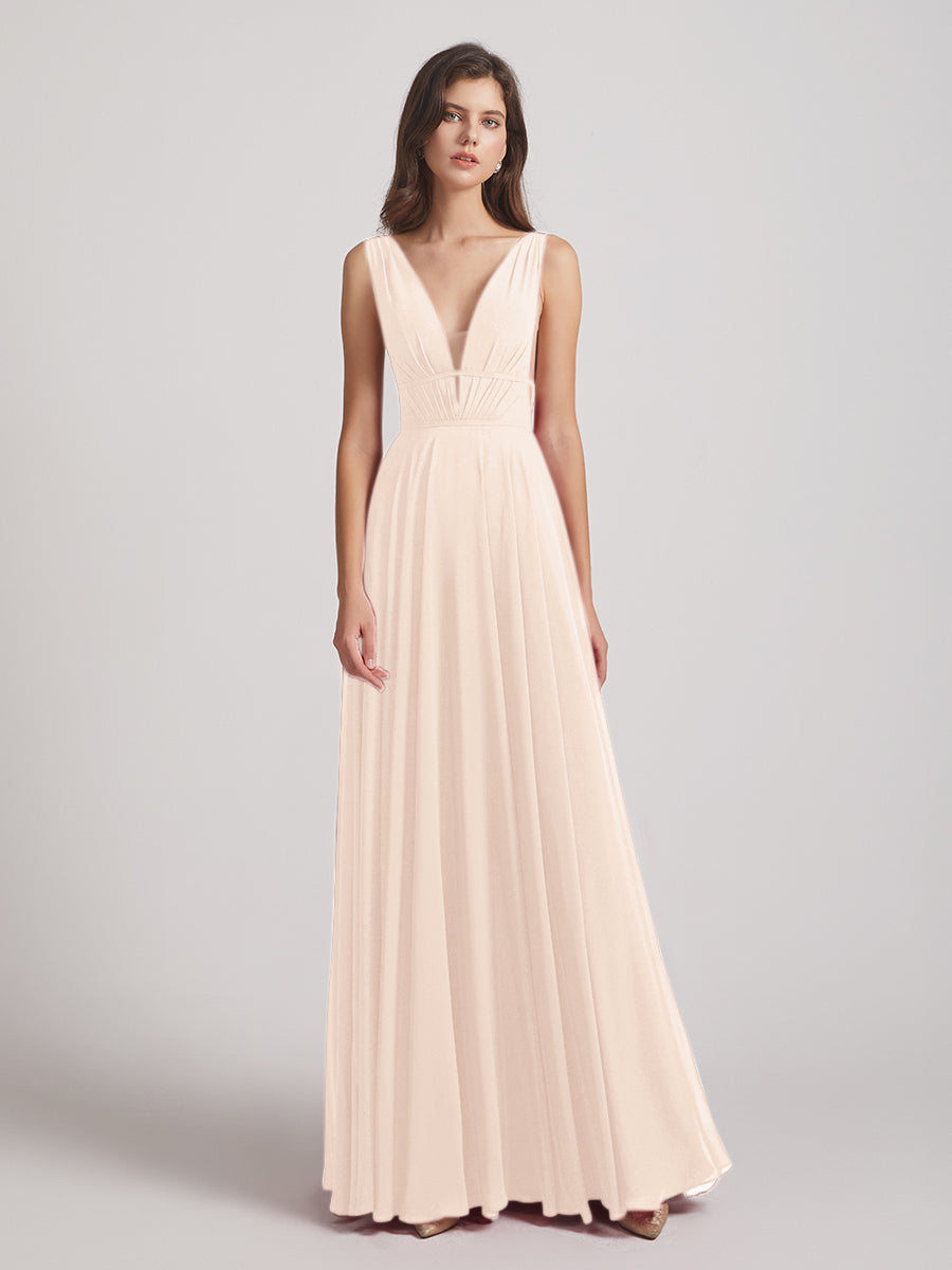 Plunging V Neck Chiffon Bridesmaid Dresses With Low Back