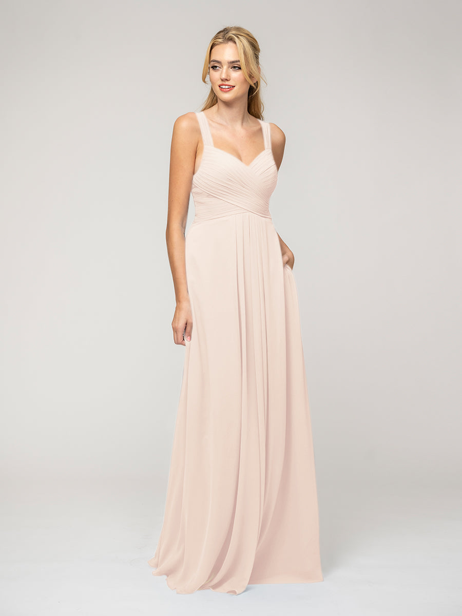 A Line Sweetheart Neckline Chiffon Straps Bridesmaid Dresses 