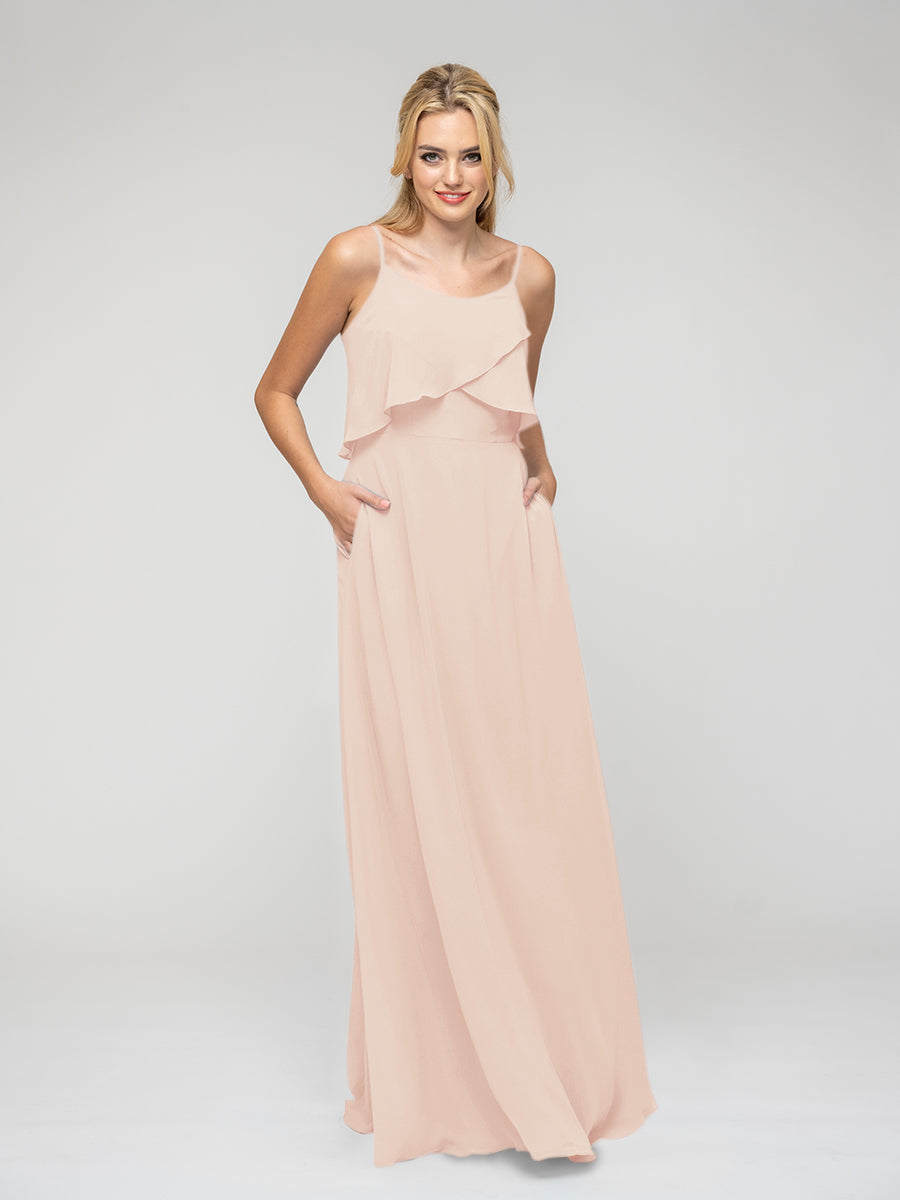 Ruffles Bodice Scoop A Line Chiffon Bridal Party Dresses