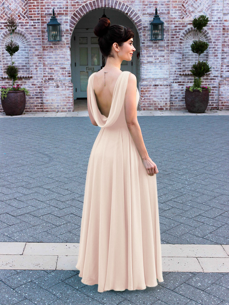 Cowl Neck Chiffon A Line Bridesmaid Dresses With Draped Back