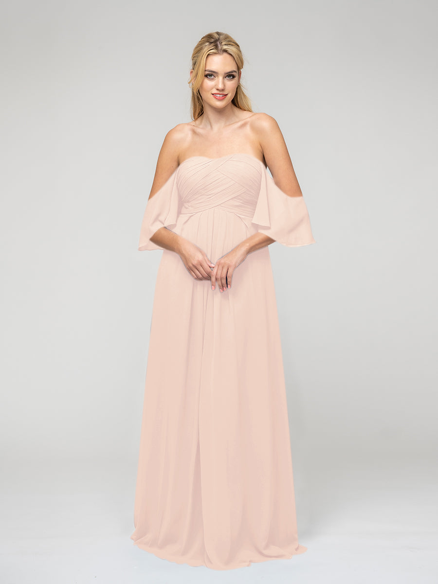 Sweetheart Chiffon Flutter Sleeve Pleats Bodice Bridesmaid Dresses