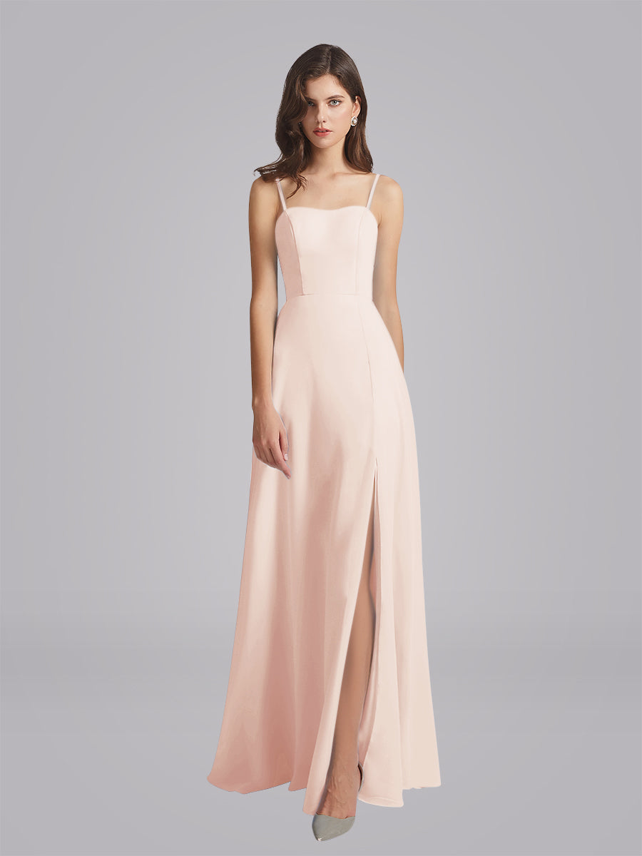 Long Chiffon Bridesmaid Dresses With Spaghetti Strap