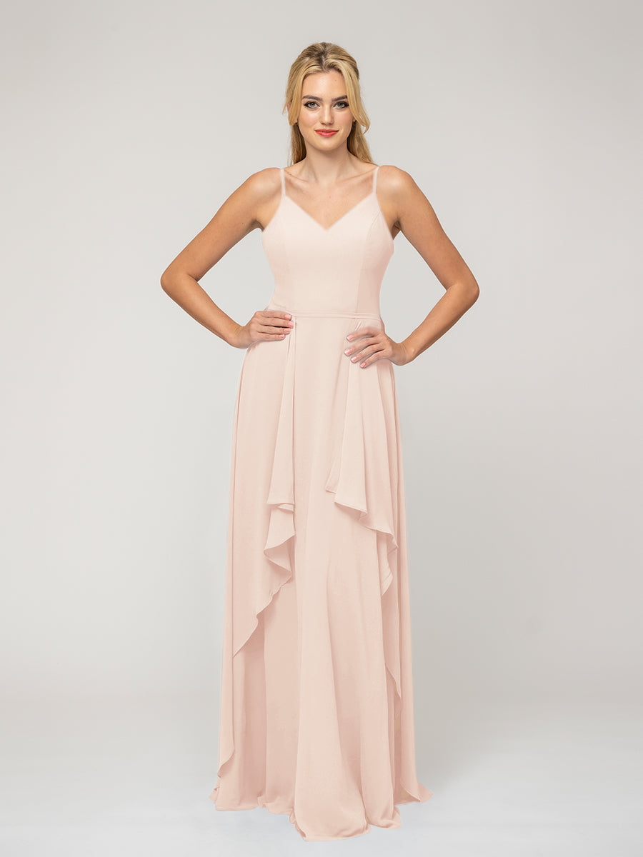 A Line Princess Spaghetti Strap Chiffon Bridesmaid Dresses