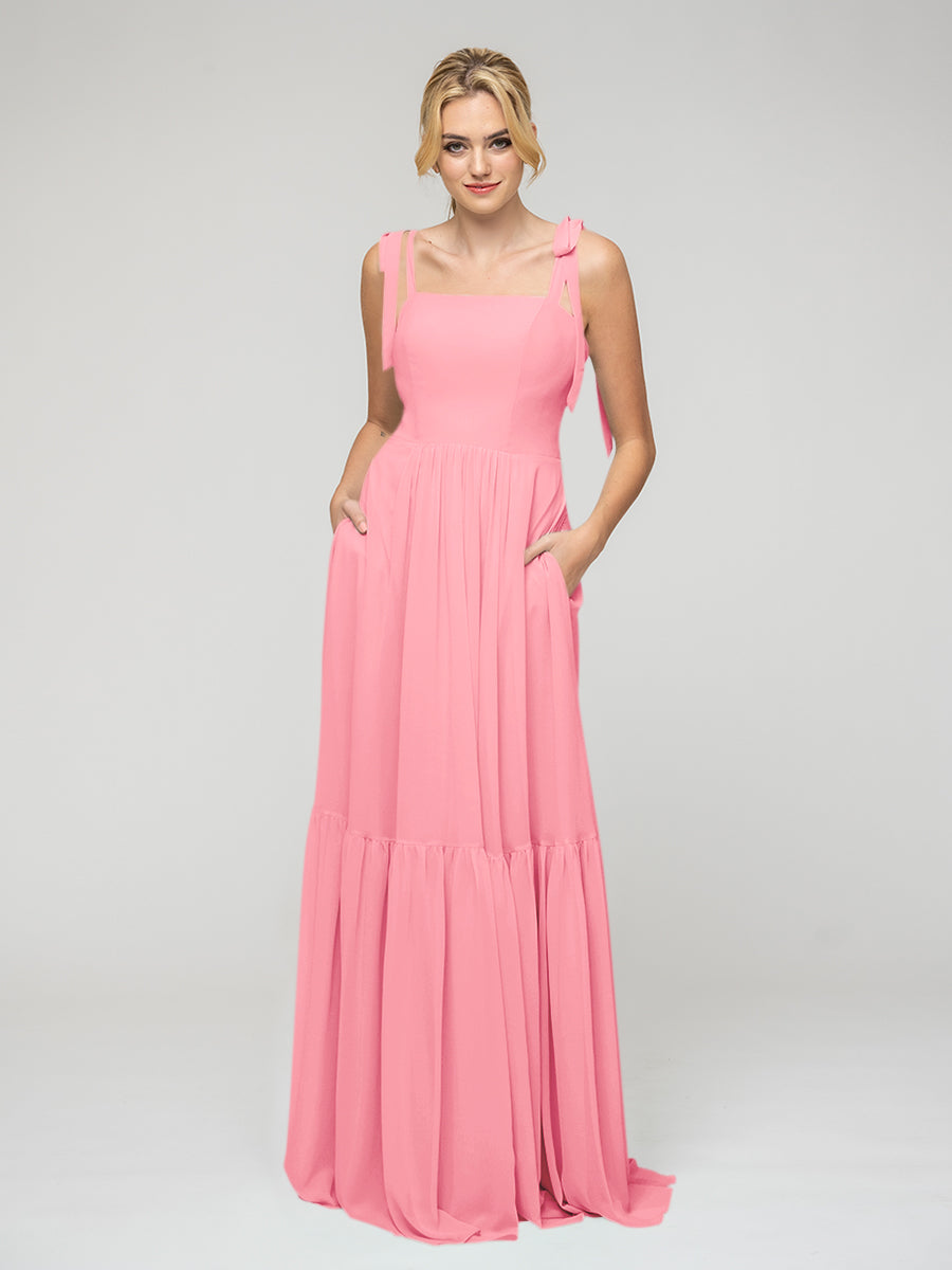 Tied Strap Tiered Smock Open Back Chiffon Bridesmaid Dresses