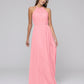 Long Chiffon Halter Bridal Party Dresses With Pleated Bodice