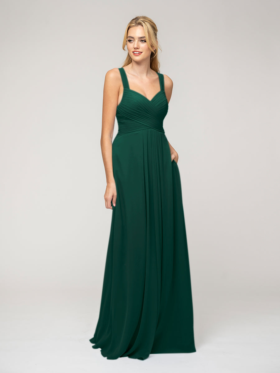 A Line Sweetheart Neckline Chiffon Straps Bridesmaid Dresses 