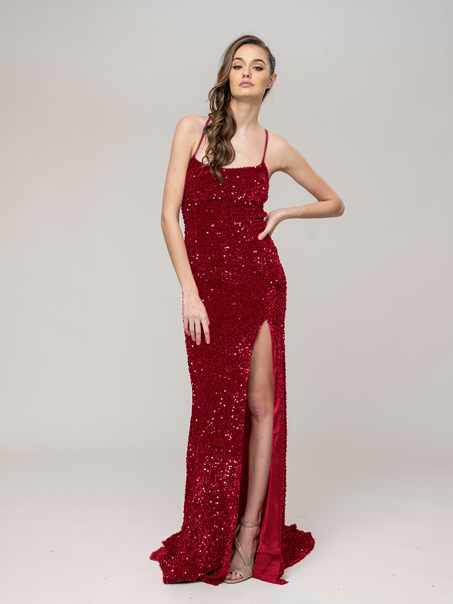 Glitter Sequin Spaghetti Strap Fitted Special Occasion Party Dresses