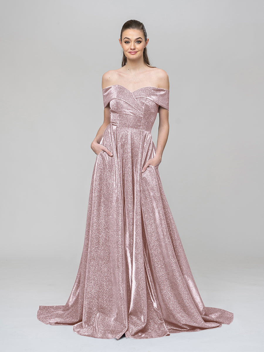 A Line Off The Shoulder Long Prom Dresses With Pockets