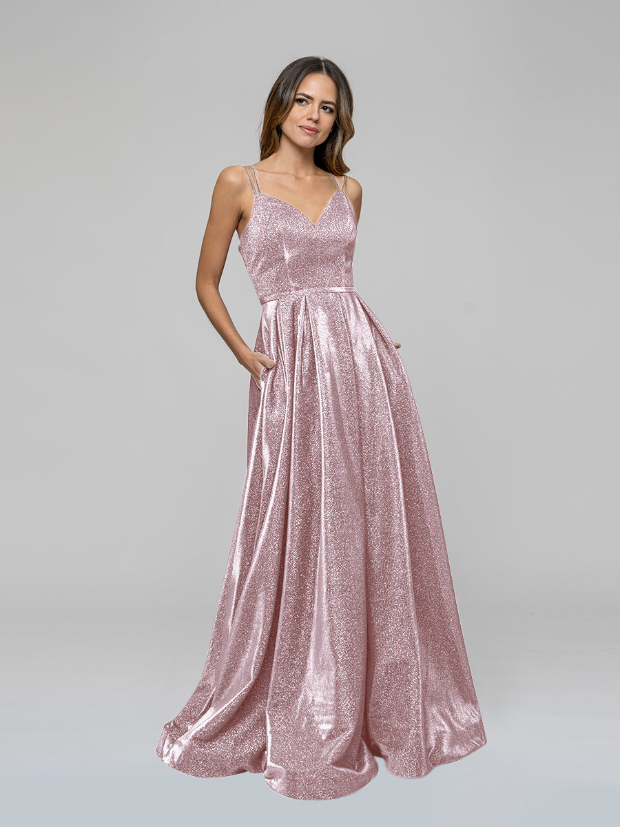 Floor Length Metallic Glitter A Line Prom Dresses