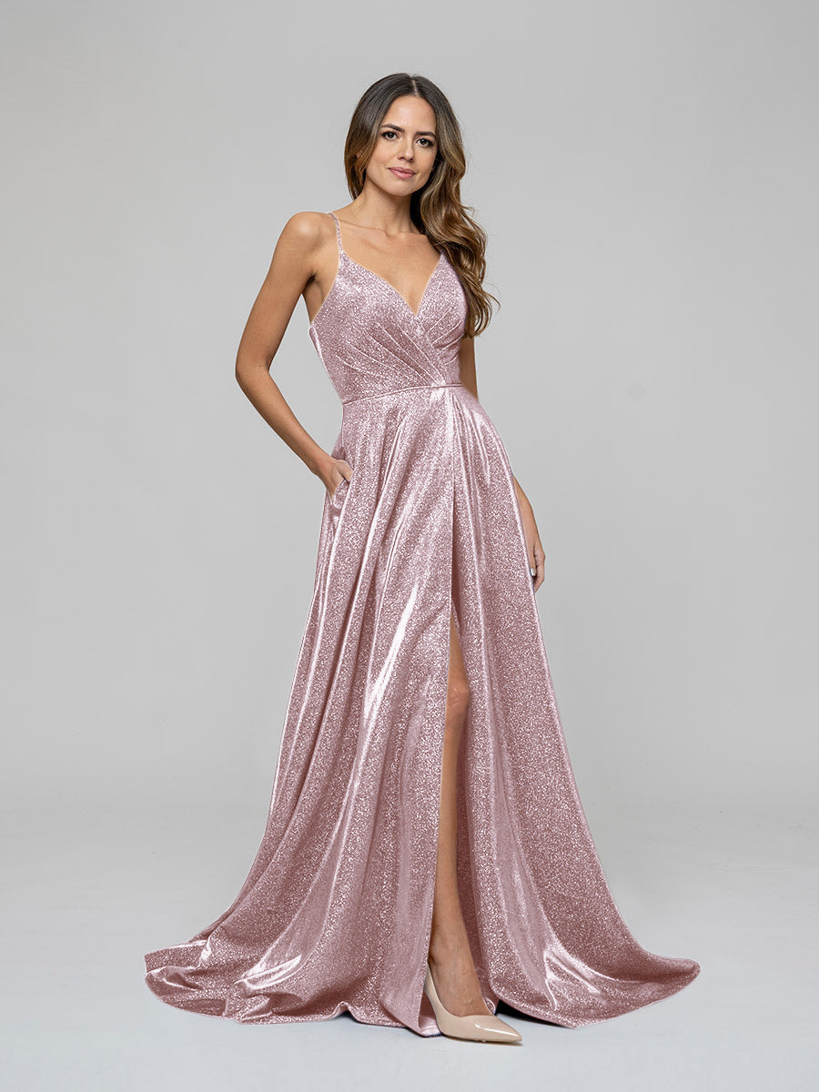 Plunging V Neck Ruched A Line Prom Dresses