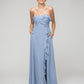 Ruffles Chiffon A Line Strapless Bridesmaid Dresses With Front Slit