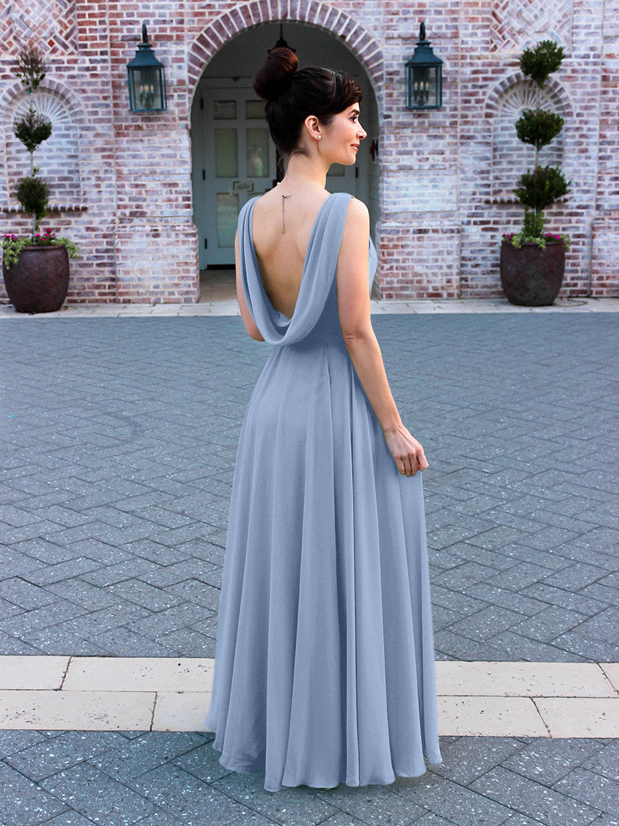 Cowl Neck Chiffon A Line Bridesmaid Dresses With Draped Back