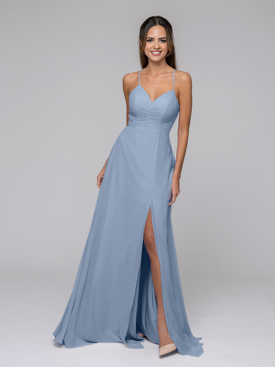 Split Sweetheart Chiffon Long Bridesmaid Dresses With Crisscross Back