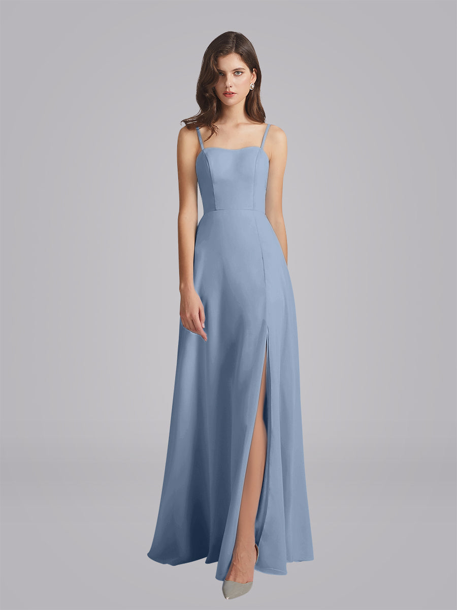 Long Chiffon Bridesmaid Dresses With Spaghetti Strap