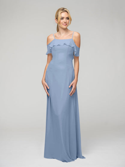 Cold Shoulder Ruffles Chiffon Bridesmaid Dresses With Open Back