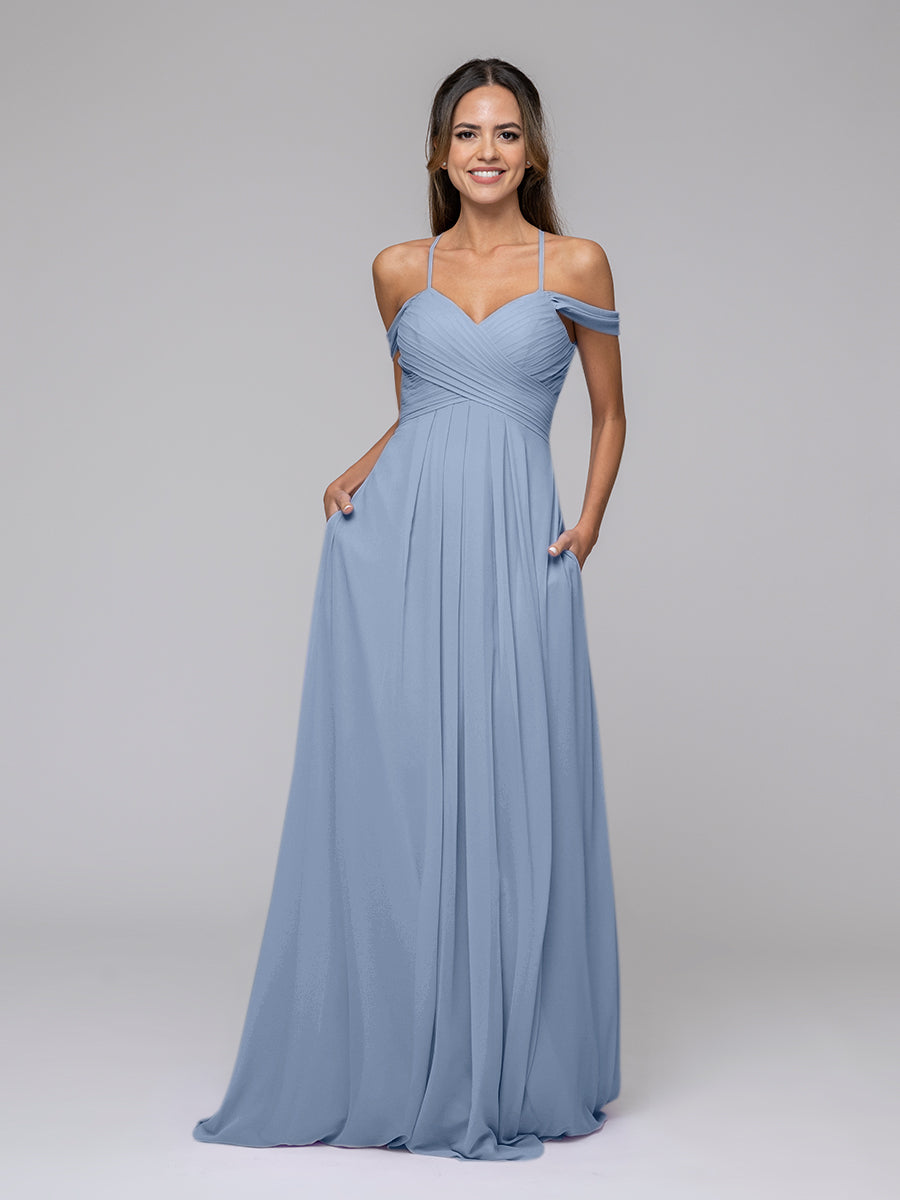 Chiffon Sweetheart Cold Shoulder Crisscross Back Bridesmaid Dresses