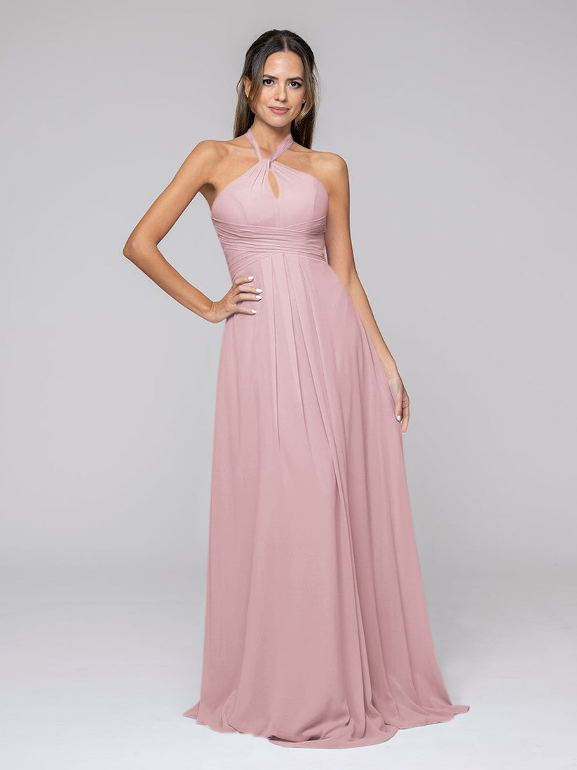 tie neck chiffon bridesmaid dresses