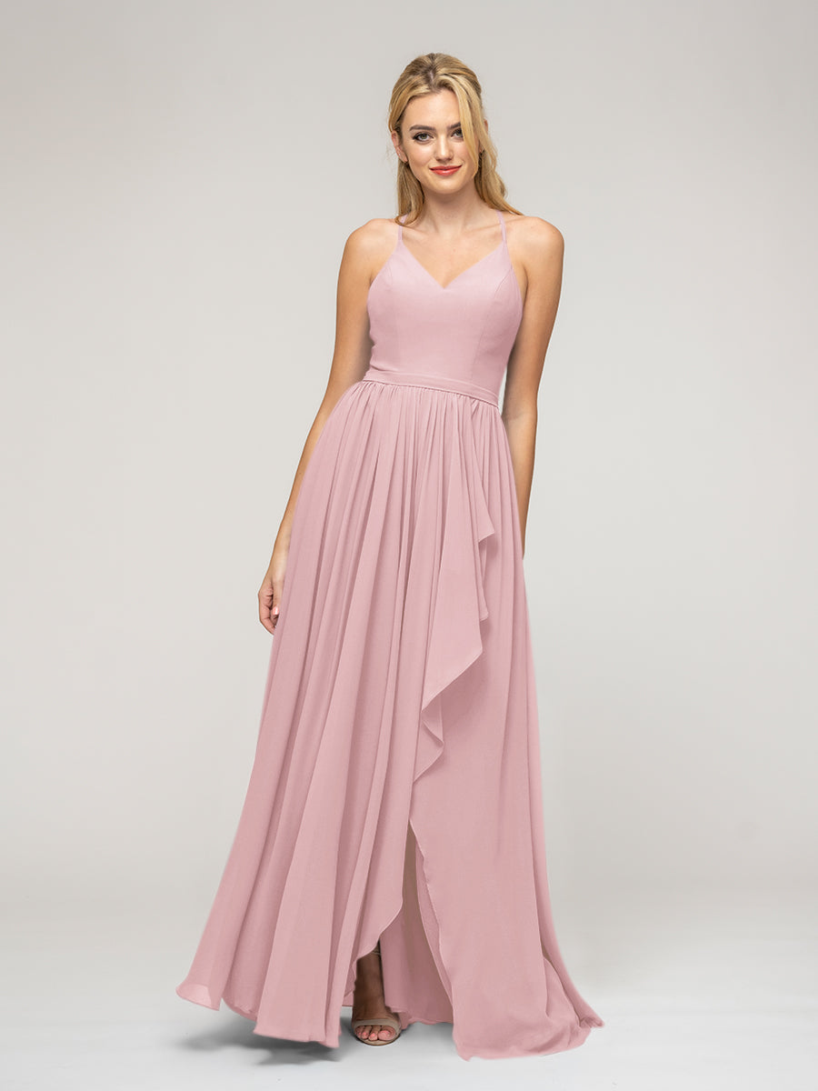 Halter Chiffon Tie Back High Low Bridesmaid Dresses