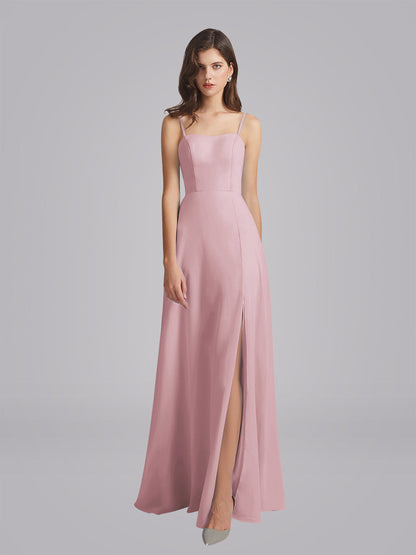 Long Chiffon Bridesmaid Dresses With Spaghetti Strap