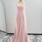 Sheath Cowl Neck Sleeveless Chiffon Bridesmaid Dresses With Slit and Ruffles