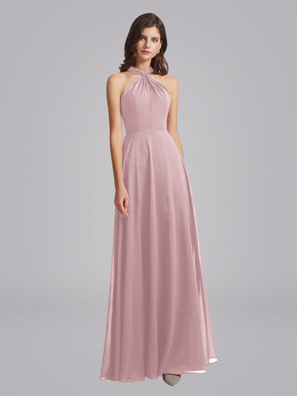 Halter Neckline Chiffon A Line Bridesmaid Dresses