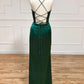 Emerald Floor Length Corset Prom Dresses With Side Slit