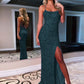 Sheath Spaghetti Straps Sleeveless Long Velvet Sequin Prom Dress