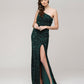Spaghetti Strap Sequin Fitted Prom Dresses With Side Slit
