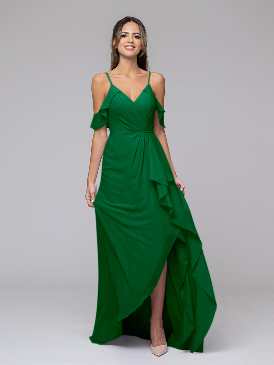 Cold Shoulder Chiffon Open Back High Low Bridesmaid Dresses