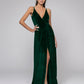 Plunging V Neckline Front Slit Velvet Long Bridesmaid Dresses