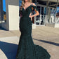 Sheath Cold Shoulder Sleeveless Long Velvet Sequin Prom Dress