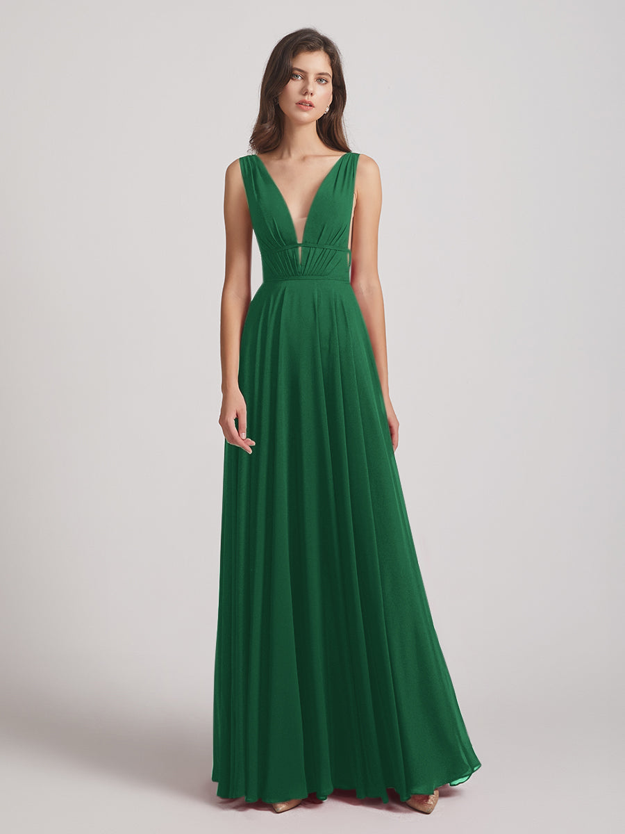 Plunging V Neck Chiffon Bridesmaid Dresses With Low Back