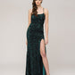 Floor Length Sequin Criss Cross Back Fitted Prom Dresses