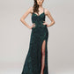 Spaghetti Strap Sequin Fitted Prom Dresses With Side Slit