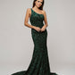 Straps Back One Shoulder Sequin Fitted Prom Dresses