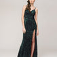 Sequin Spaghetti Strap Open Back Fitted Prom Dresses