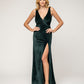 Sheath Floor Length Plunging V Neck Velvet Bridesmaid Dresses