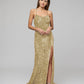 Sequin Side Split Scoop Neckline Fitted Long Prom Gown