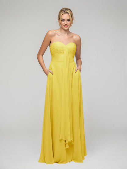 A Line Chiffon Strapless Bridesmaid Dresses With Ribbons