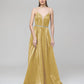 Plunging V Neck Criss Cross Back A Line Prom Dresses