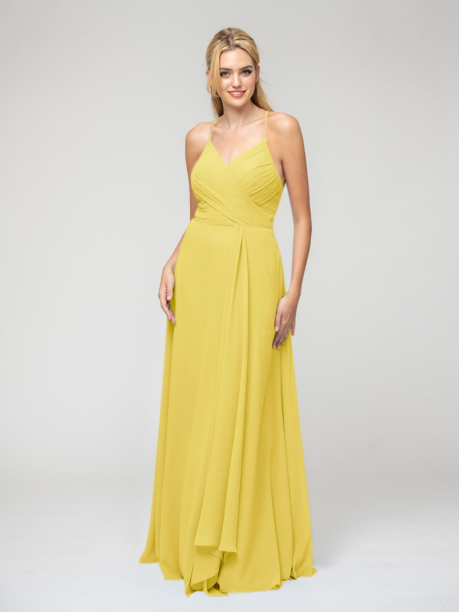 Sweetheart Chiffon Long Bridesmaid Dresses With Crisscross Back