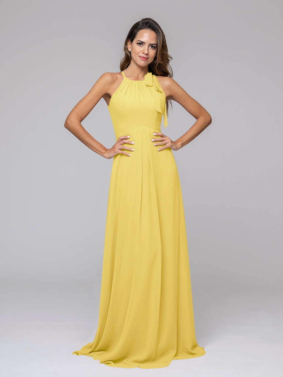 A Line Halter Chiffon Bridesmaid Dresses With Bow