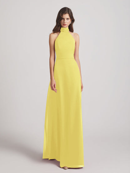 High Neck Chiffon Bridesmaid Dresses With Ribbons
