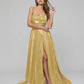 Pockets A Line Halter Prom Dresses With Criss Cross Back