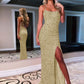 Sheath Spaghetti Straps Sleeveless Long Velvet Sequin Prom Dress
