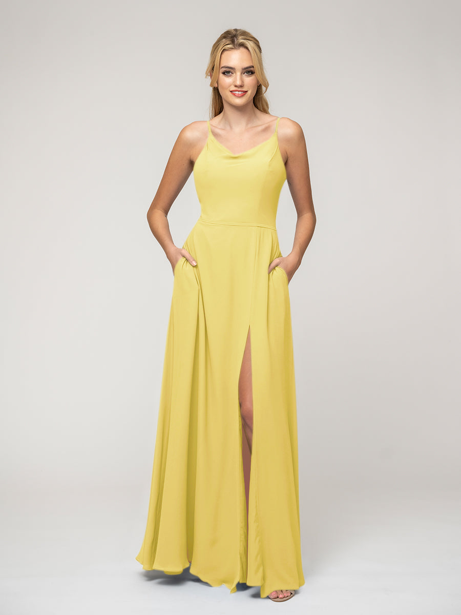 Cowl Neckline Chiffon Spaghetti Straps Bridesmaid Dresses