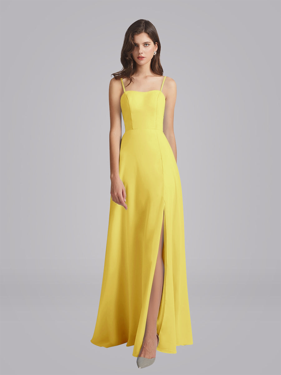 Long Chiffon Bridesmaid Dresses With Spaghetti Strap